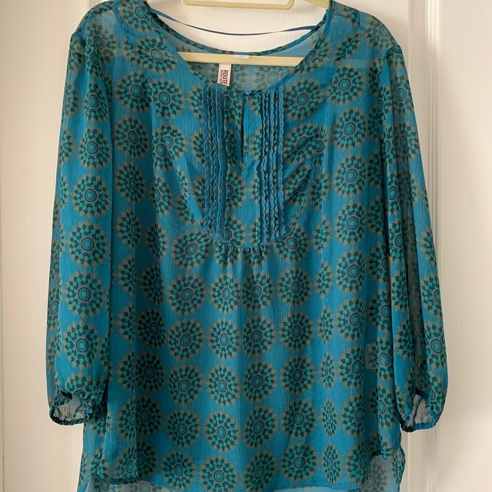 NWT Route 66 XL sheer teal tunic